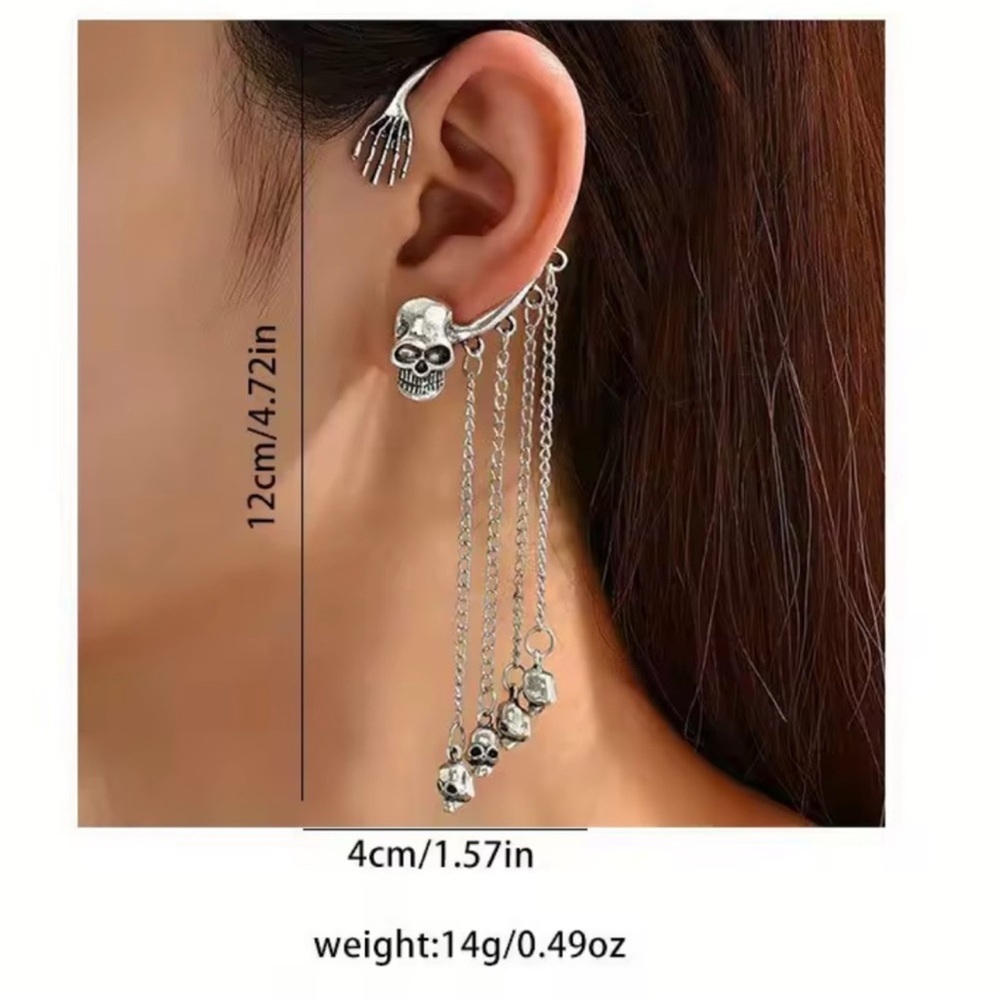 Skeleton Hand & Skull Dangle Earring - Picture 6 of 6
